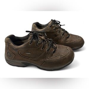 Cabela's Dark Brown Leather Hiking Dry Plus X4 Low Tie Up Boots sz9D Waterproof